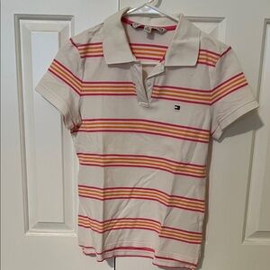 Tommy Hilfiger White Polo with Pink & Orange Stripe Accents